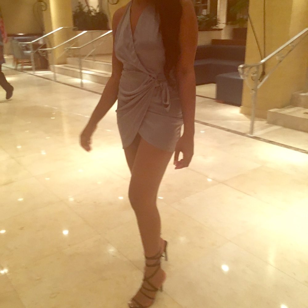 Grey mini wrap dress